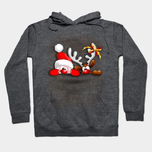 Funny Christmas Santa and Reindeer Cartoon Hoodie by BluedarkArt